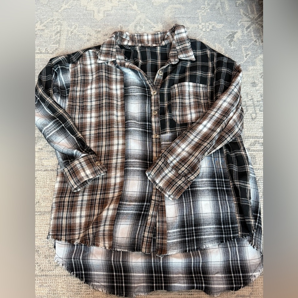 Plaid Button Up Shirt - Black and White